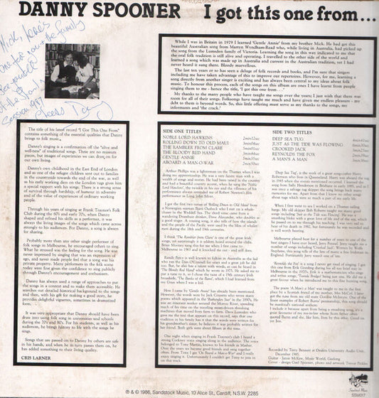 Danny Spooner : I Got This One From..... (LP, Album)