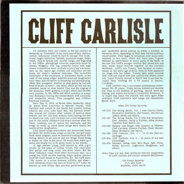Cliff Carlisle : Volume 2 (LP, Comp)