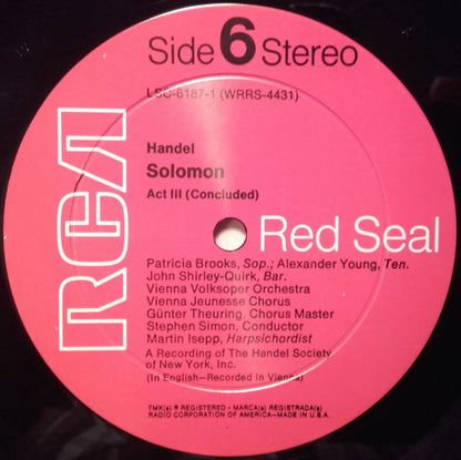 Georg Friedrich Händel, John Shirley-Quirk, Alexander Young, Saramae Endich, Patricia Brooks, Wiener Volksopernorchester, Wiener Jeunesse-Chor, Stephen Simon (2) : Solomon (3xLP + Box)