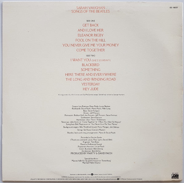 Sarah Vaughan : Songs Of The Beatles (LP, Album)