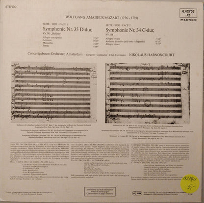 Wolfgang Amadeus Mozart - Concertgebouworkest, Nikolaus Harnoncourt : Symphonies Nr.35 »Haffner« & Nr.34 (LP, Blu)