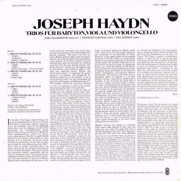 Joseph Haydn / Münchner Baryton-Trio : Trios Für Baryton, Viola Und Violoncello (LP, Album, Club)