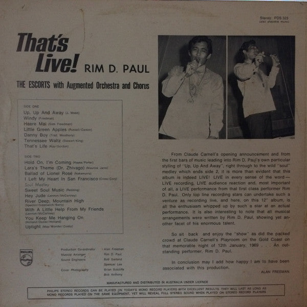 Rim D. Paul With The Escorts (8) : That's Live! (LP, Album)