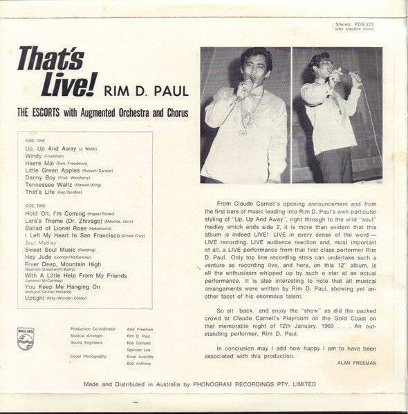 Rim D. Paul With The Escorts (8) : That's Live! (LP, Album)