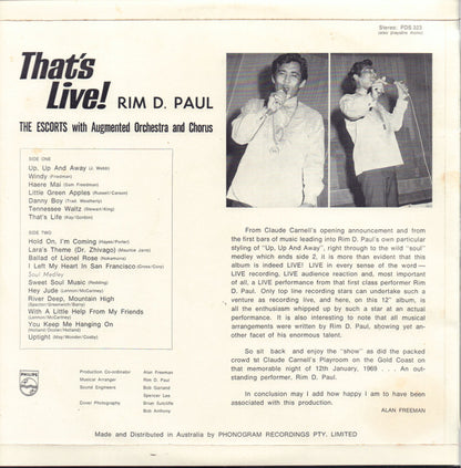 Rim D. Paul With The Escorts (8) : That's Live! (LP, Album)