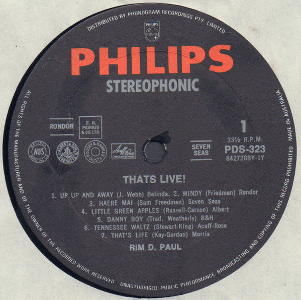 Rim D. Paul With The Escorts (8) : That's Live! (LP, Album)
