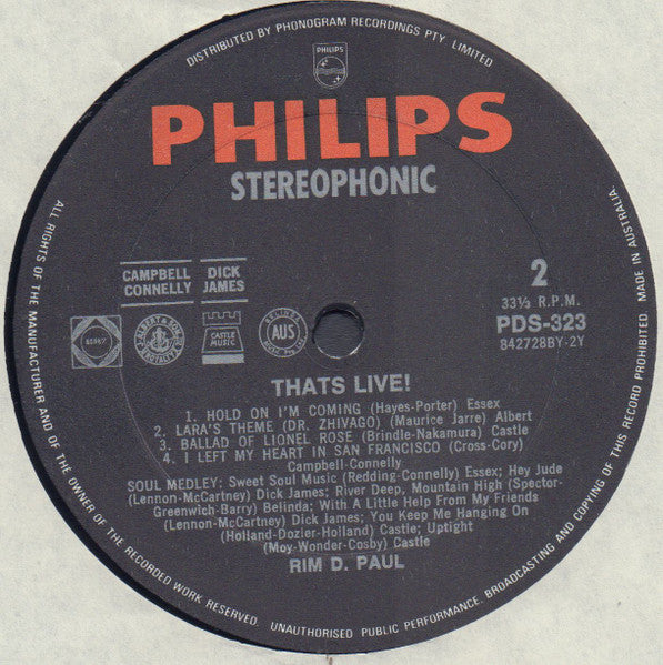 Rim D. Paul With The Escorts (8) : That's Live! (LP, Album)