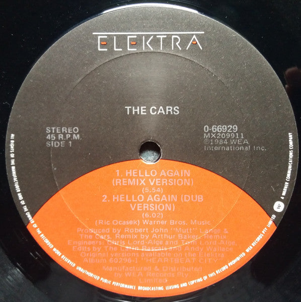 The Cars : Hello Again (12", Single)