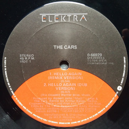 The Cars : Hello Again (12", Single)
