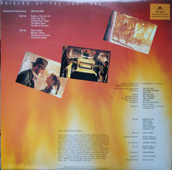 John Williams (4) : Raiders Of The Lost Ark (The Original Motion Picture Soundtrack) (LP, RE)