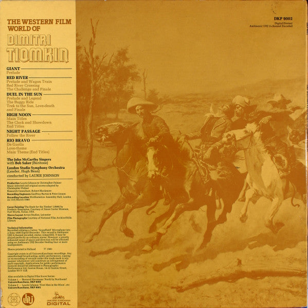 Dimitri Tiomkin, The John McCarthy Singers With The London Studio Symphony Orchestra* Conducted By Laurie Johnson : The Western Film World Of Dimitri Tiomkin  (LP, Album, Amb)