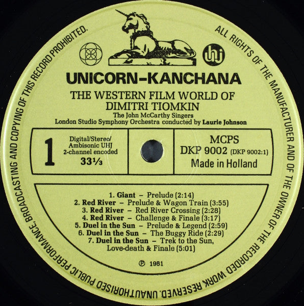 Dimitri Tiomkin, The John McCarthy Singers With The London Studio Symphony Orchestra* Conducted By Laurie Johnson : The Western Film World Of Dimitri Tiomkin  (LP, Album, Amb)