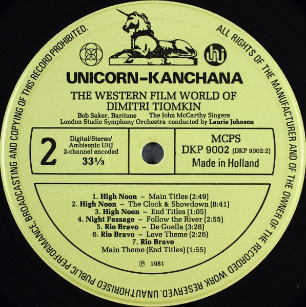 Dimitri Tiomkin, The John McCarthy Singers With The London Studio Symphony Orchestra* Conducted By Laurie Johnson : The Western Film World Of Dimitri Tiomkin  (LP, Album, Amb)