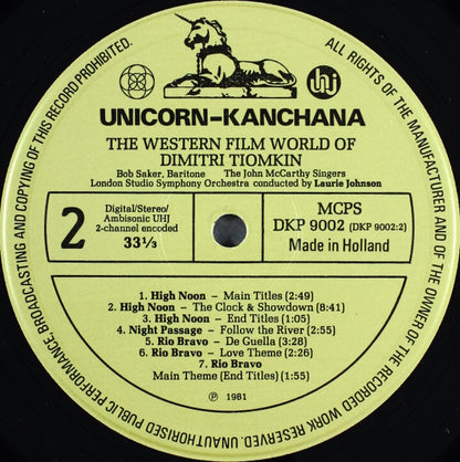 Dimitri Tiomkin, The John McCarthy Singers With The London Studio Symphony Orchestra* Conducted By Laurie Johnson : The Western Film World Of Dimitri Tiomkin  (LP, Album, Amb)