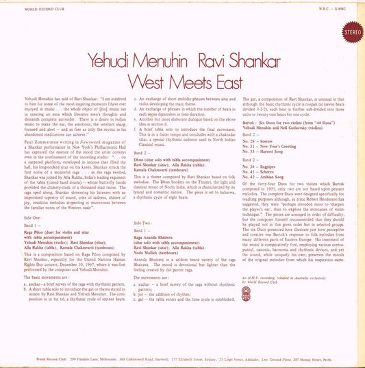 Yehudi Menuhin & Ravi Shankar : West Meets East (LP, Album, Club)
