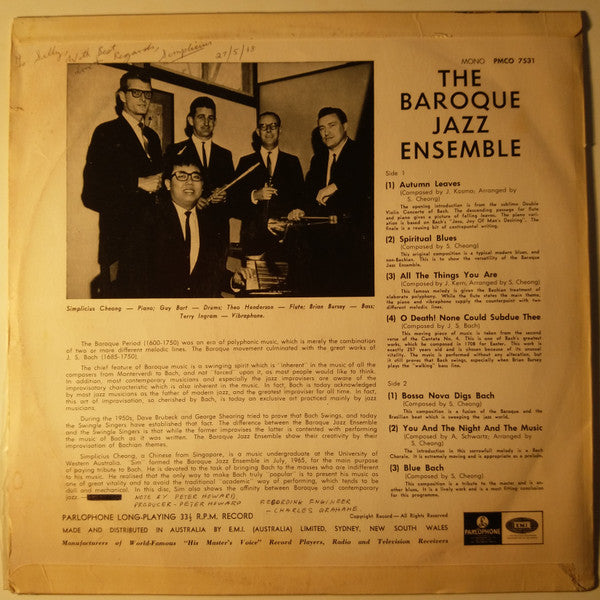 The Baroque Jazz Ensemble (2) : The Baroque Jazz Ensemble (LP, Album, Mono)