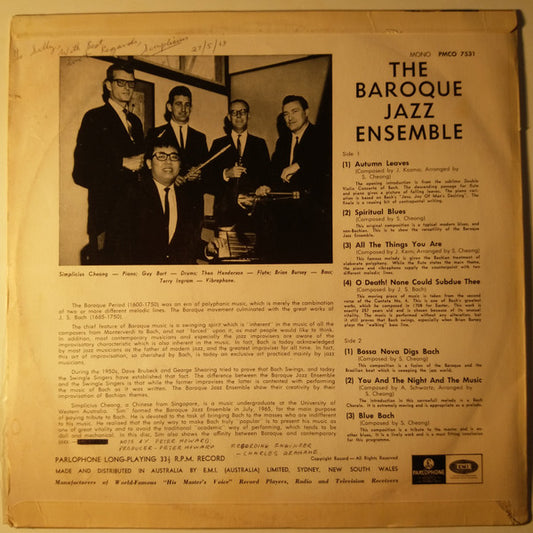 The Baroque Jazz Ensemble (2) : The Baroque Jazz Ensemble (LP, Album, Mono)