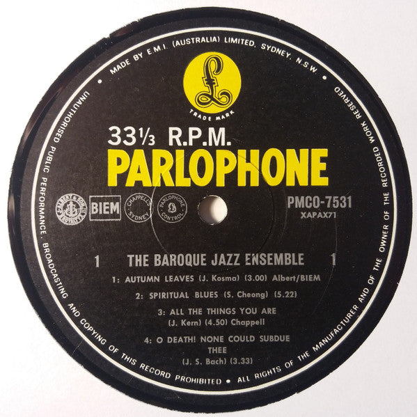 The Baroque Jazz Ensemble (2) : The Baroque Jazz Ensemble (LP, Album, Mono)