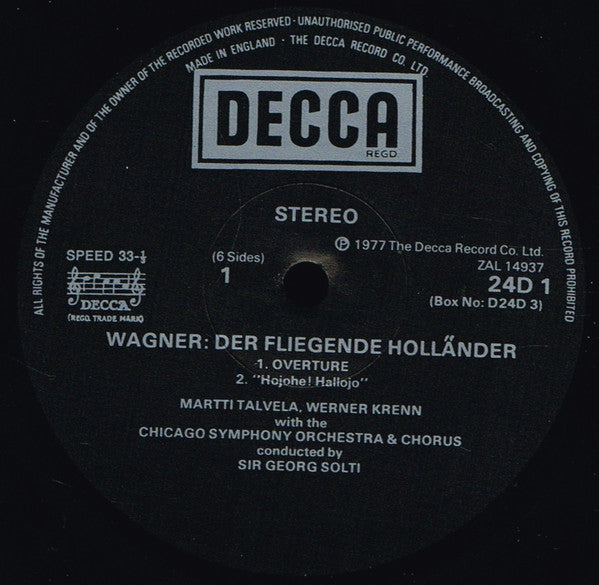 Wagner* - Bailey*, Martin*, Kollo*, I. Jones*, Krenn*, Talvela*, Chicago Symphony Chorus & Orchestra*, Solti* : Der Fliegende Holländer (3xLP, Album + Box)