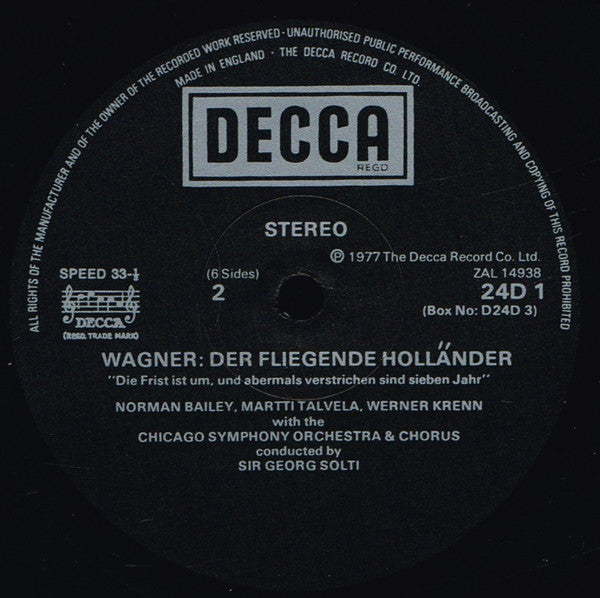 Wagner* - Bailey*, Martin*, Kollo*, I. Jones*, Krenn*, Talvela*, Chicago Symphony Chorus & Orchestra*, Solti* : Der Fliegende Holländer (3xLP, Album + Box)