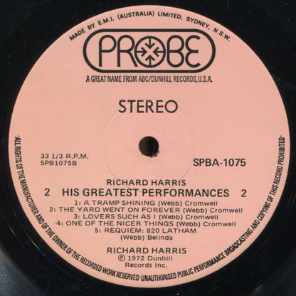 Richard Harris : His Greatest Performances (LP, Comp)