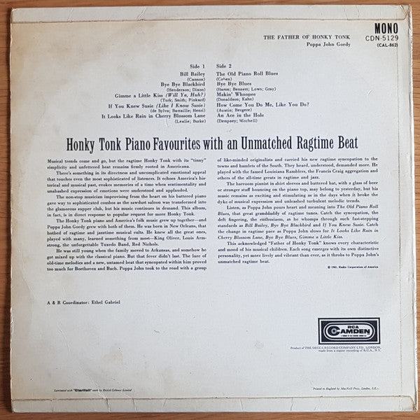 John Gordy : The Father Of Honky Tonk (LP, Album, Mono, Yel)