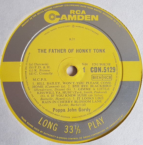 John Gordy : The Father Of Honky Tonk (LP, Album, Mono, Yel)