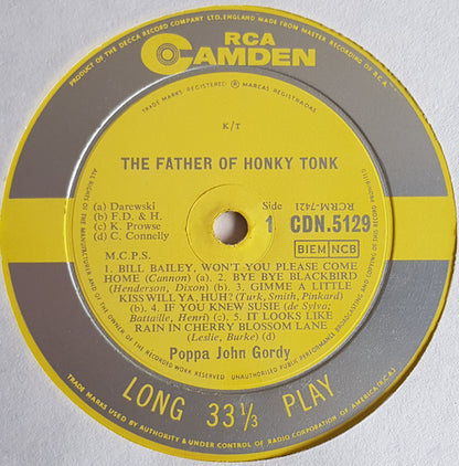 John Gordy : The Father Of Honky Tonk (LP, Album, Mono, Yel)