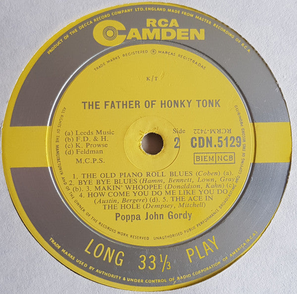 John Gordy : The Father Of Honky Tonk (LP, Album, Mono, Yel)