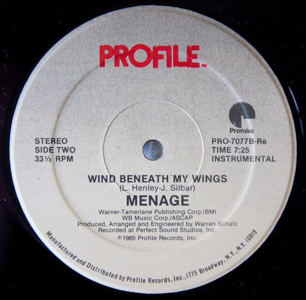 Menage (2) : Wind Beneath My Wings (12", Single)