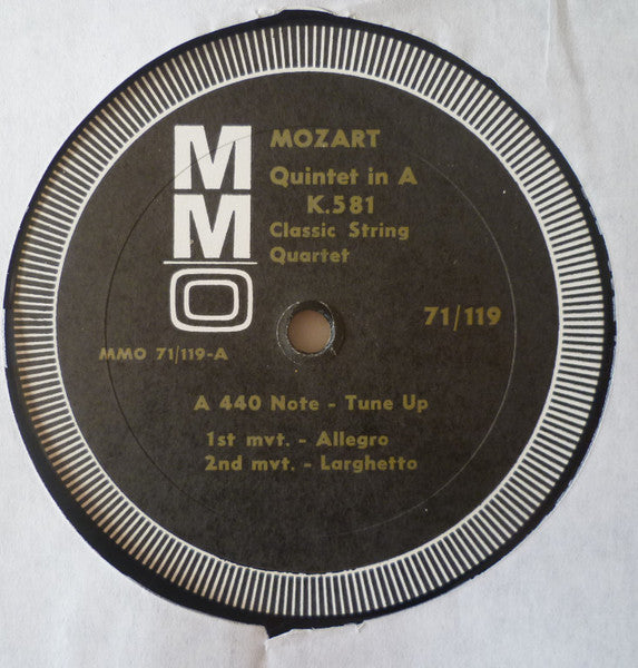 Wolfgang Amadeus Mozart, The Classic String Quartet (2) : Clarinet Quintet In A K. 581 (Music Minus One Clarinet) (LP)