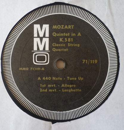Wolfgang Amadeus Mozart, The Classic String Quartet (2) : Clarinet Quintet In A K. 581 (Music Minus One Clarinet) (LP)