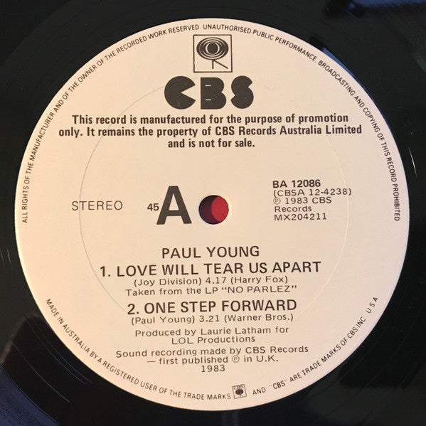 Paul Young : Love Will Tear Us Apart (12", Maxi, Promo)