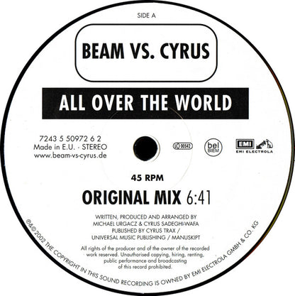 Beam Vs. Cyrus : All Over The World (12", Etch)