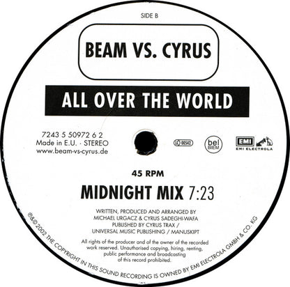 Beam Vs. Cyrus : All Over The World (12", Etch)