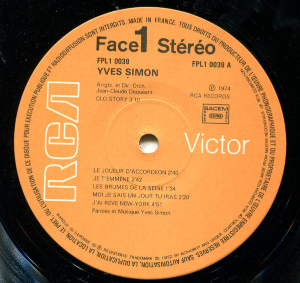 Yves Simon : Respirer, Chanter. (LP, Album, RE, Gat)