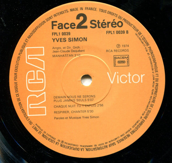 Yves Simon : Respirer, Chanter. (LP, Album, RE, Gat)