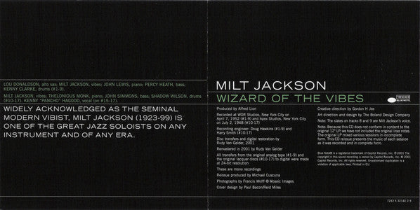 Milt Jackson : Wizard Of The Vibes (CD, Comp, Mono, RE, RM)