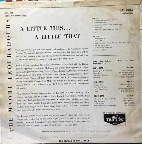 Maori Troubadours : A Little This... A Little That (LP, Album)