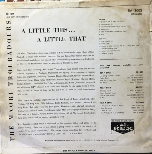 Maori Troubadours : A Little This... A Little That (LP, Album)