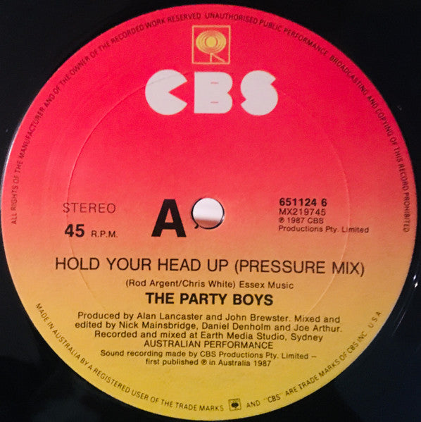 The Party Boys (3) : Hold Your Head Up (Pressure Mix) (12", Single)