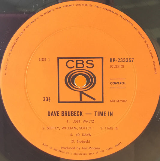 Dave Brubeck : Time In (LP, Album, Mono)
