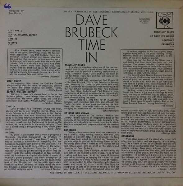Dave Brubeck : Time In (LP, Album, Mono)