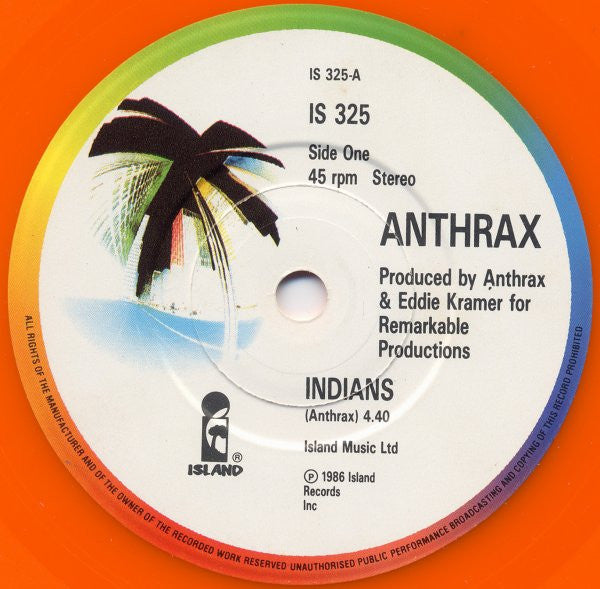 Anthrax : Indians (7", Single, Ora)
