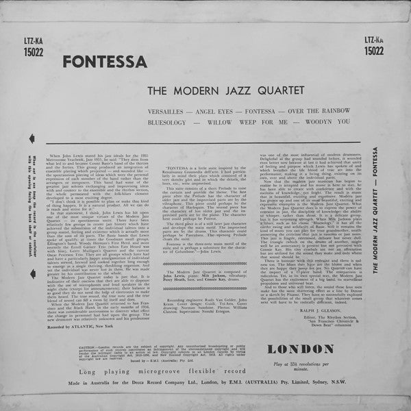 The Modern Jazz Quartet : Fontessa (LP, Album, Mono)