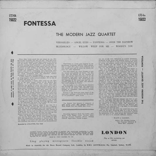 The Modern Jazz Quartet : Fontessa (LP, Album, Mono)