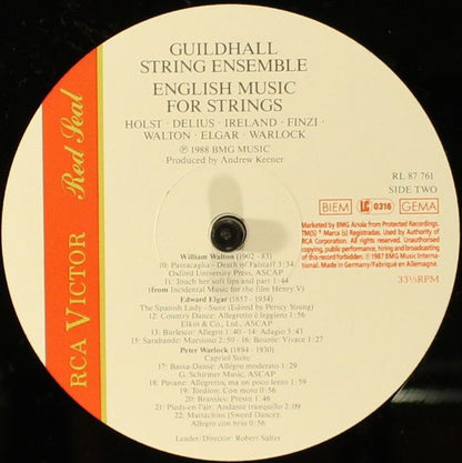 Guildhall String Ensemble, Gustav Holst, Frederick Delius, John Ireland, Gerald Finzi, Sir William Walton, Sir Edward Elgar, Peter Warlock : English Music For Strings (LP)