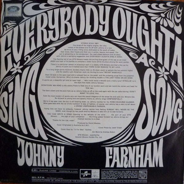Johnny Farnham* : Everybody Oughta Sing A Song (LP, Album, RP)