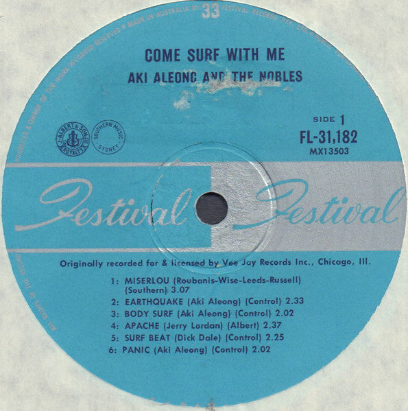Aki Aleong And The Nobles* : Come Surf With Me (LP, Album, Mono)