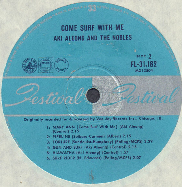Aki Aleong And The Nobles* : Come Surf With Me (LP, Album, Mono)